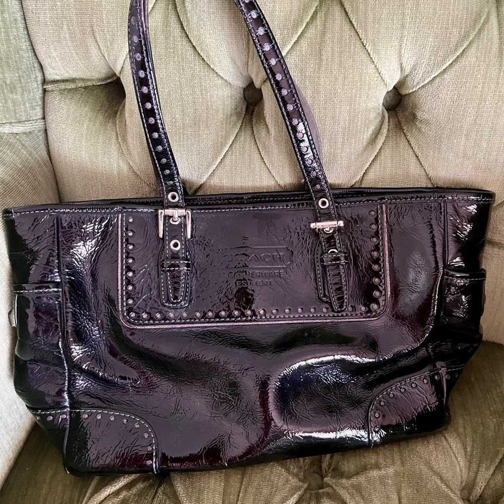 Vintage Black Patent Leather Coach Tote - image 1