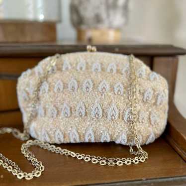 Vintage Gold and Cream Beaded Evening Bag - image 1