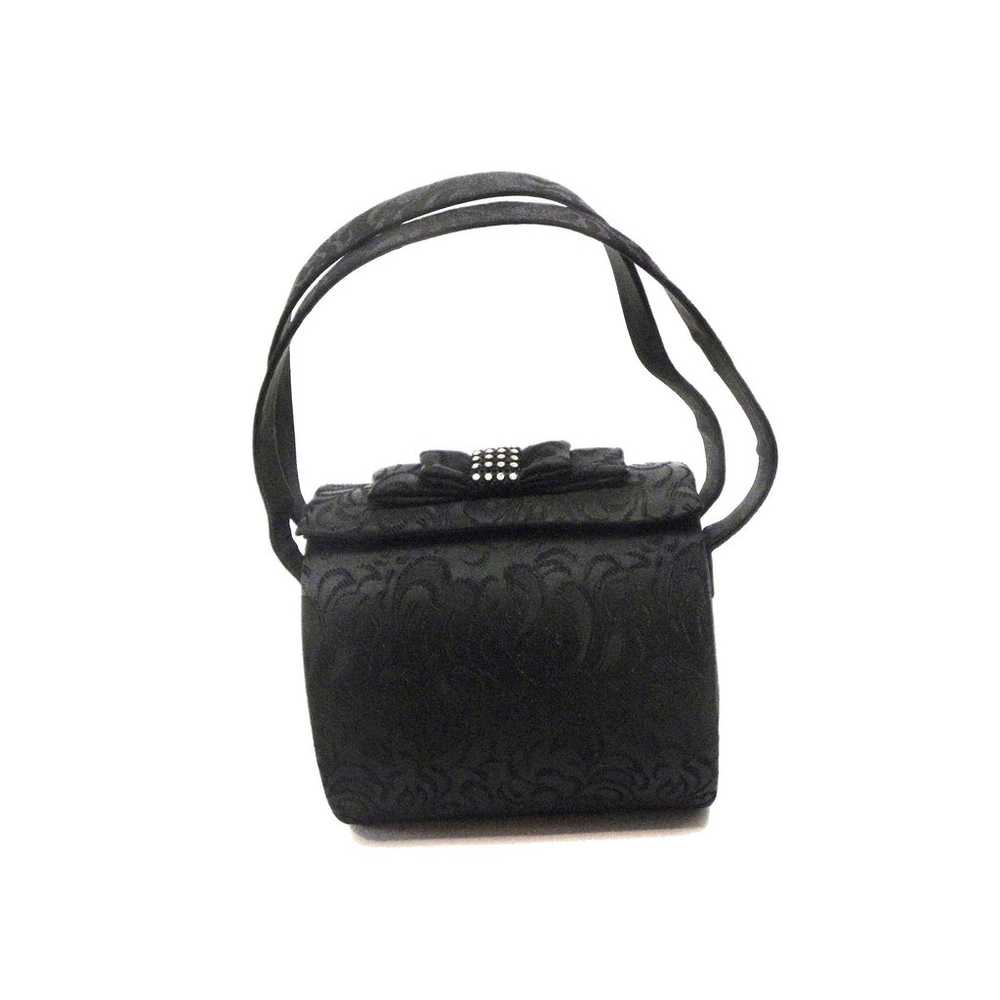 90s Black Silk Barrel Box Purse with Rhinestones … - image 3