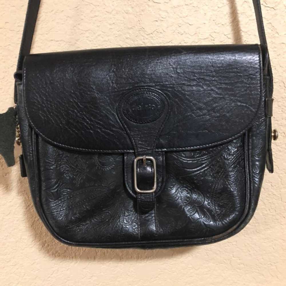 Vintage Black Tooled Leather Crossbody - image 2