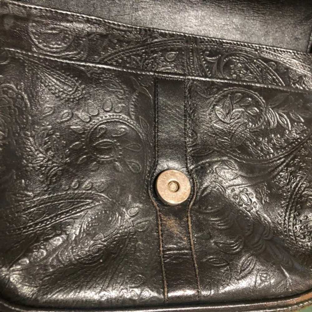 Vintage Black Tooled Leather Crossbody - image 4