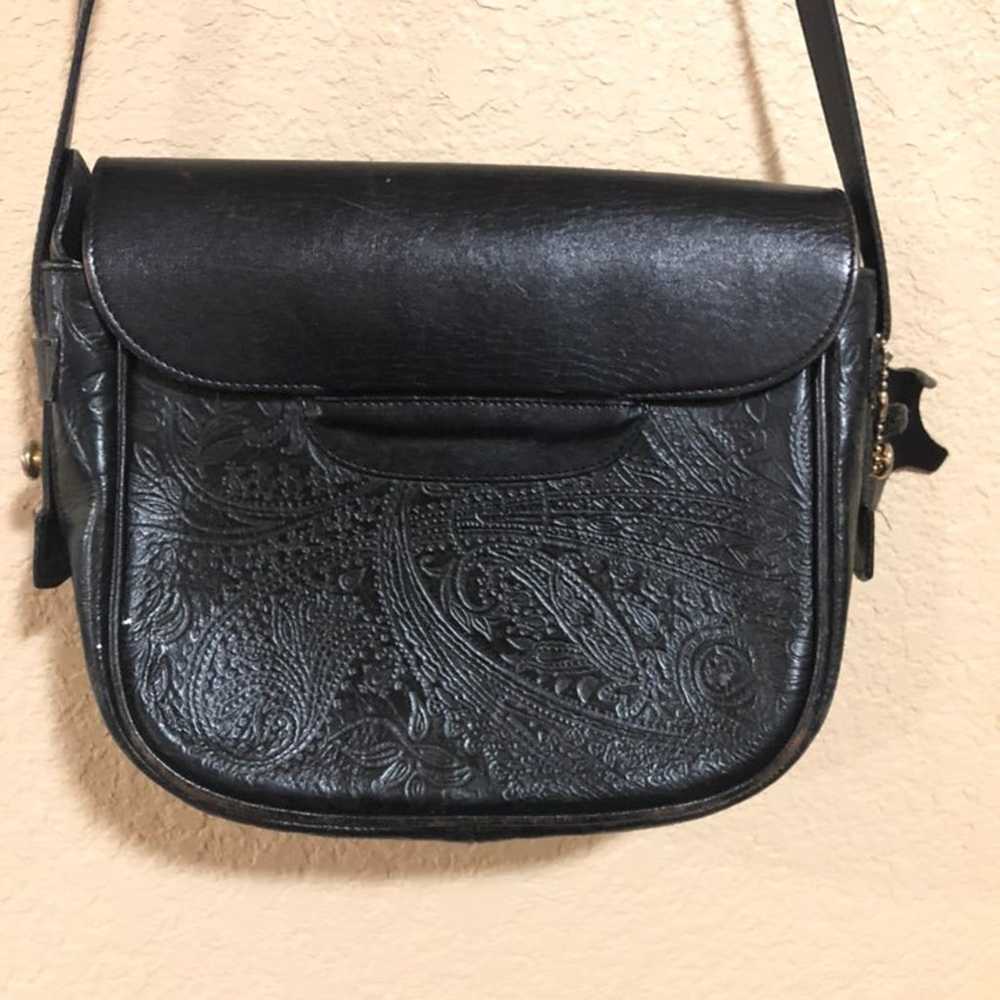 Vintage Black Tooled Leather Crossbody - image 6