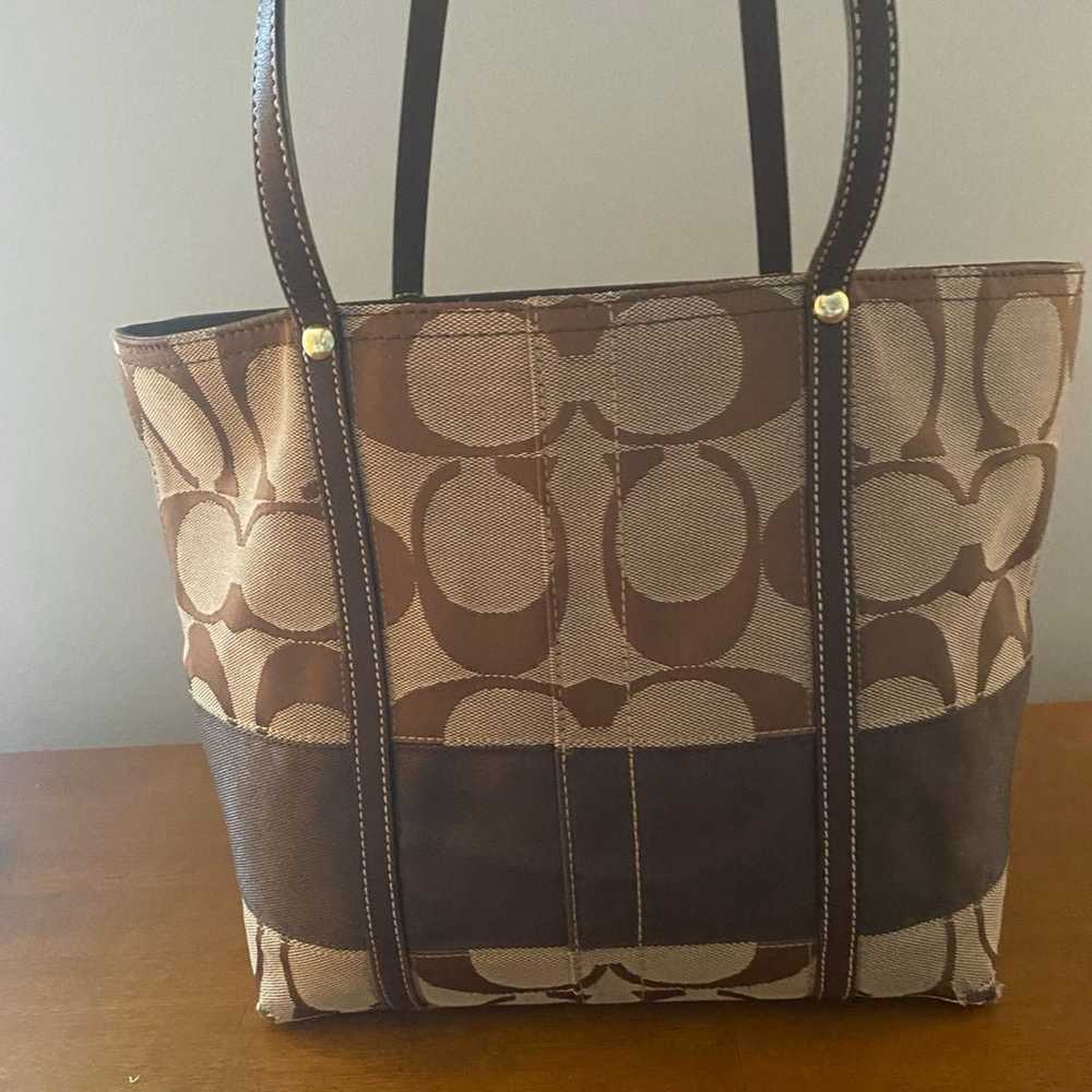 COACH Vintage Canvas Tan Brown Shoulder Handbag - image 2