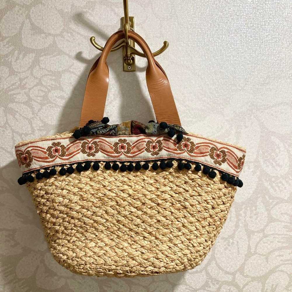 Large handmade ethnic Indoribon pom-pom basket ba… - image 6