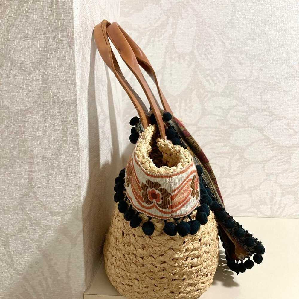 Large handmade ethnic Indoribon pom-pom basket ba… - image 8