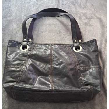 Vintage 80s black leather Fossil shoulder Hobo ba… - image 1