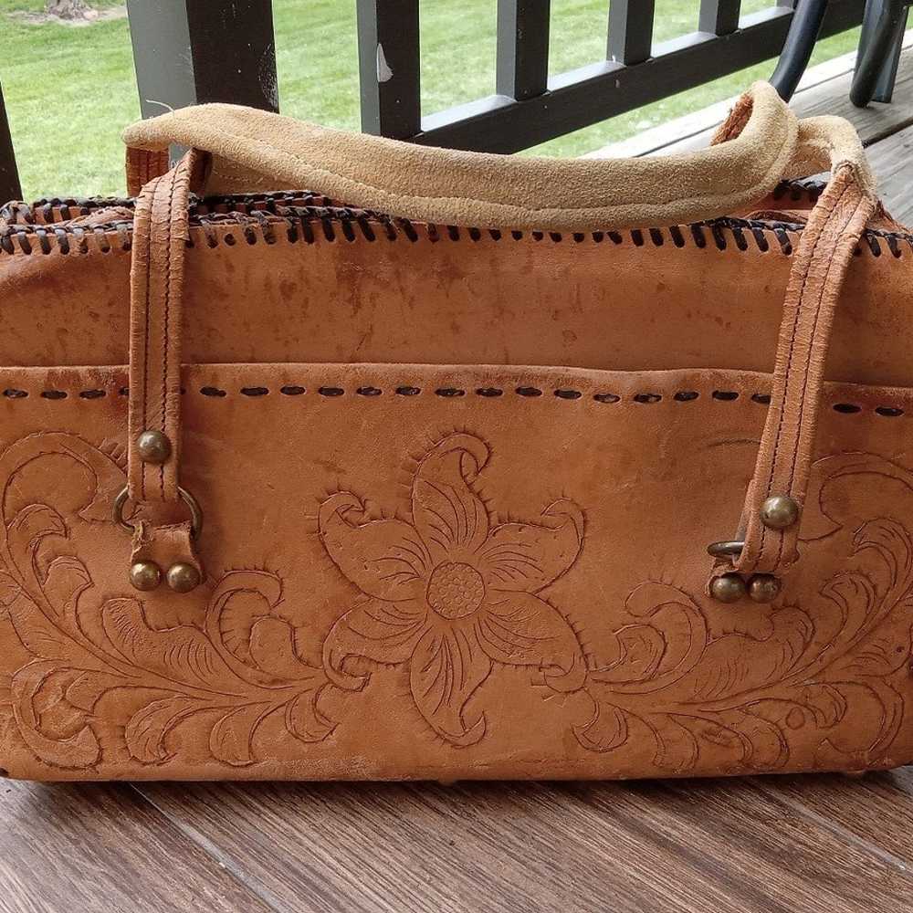 Vintage Hand-crafted Leather crafted purse handba… - image 1