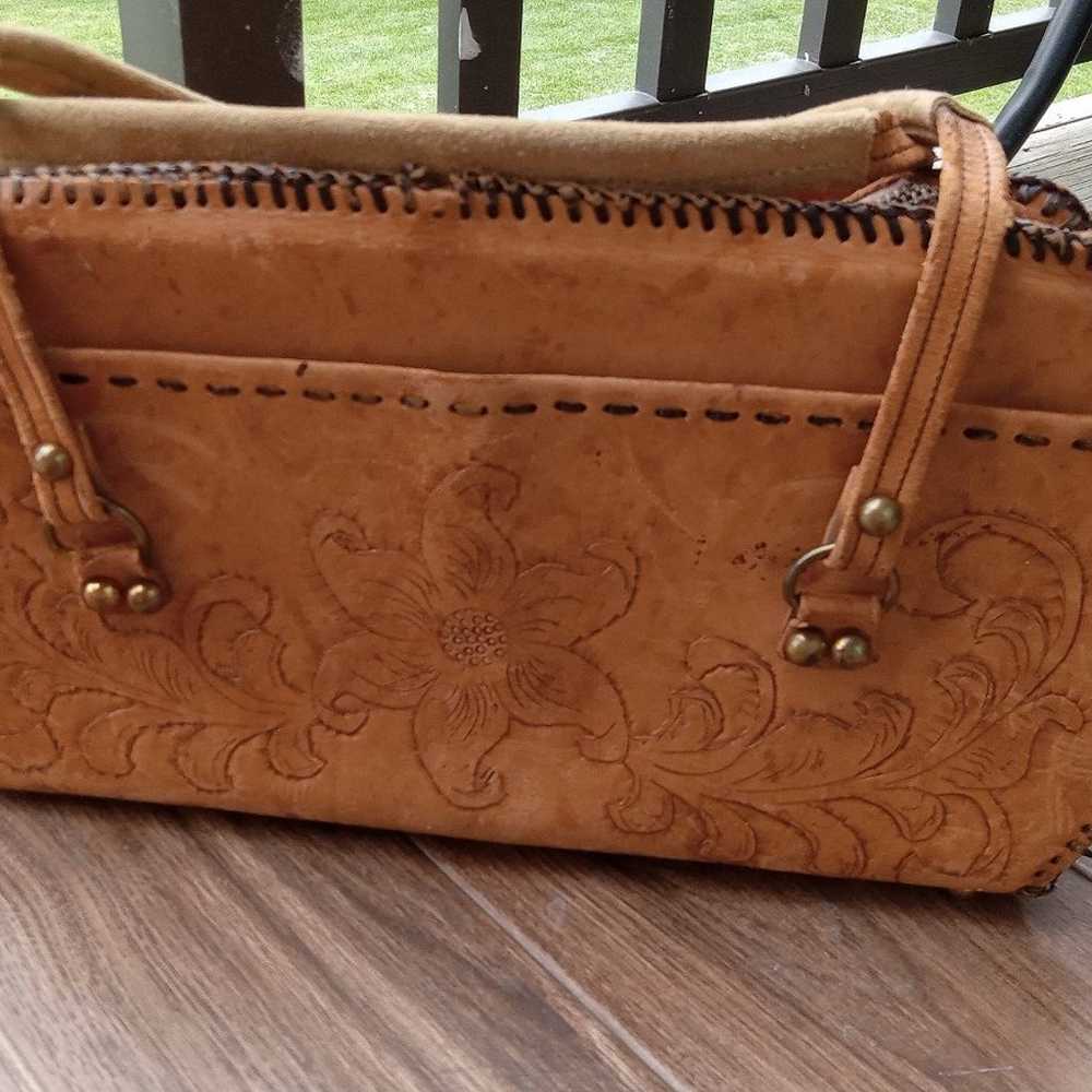 Vintage Hand-crafted Leather crafted purse handba… - image 2