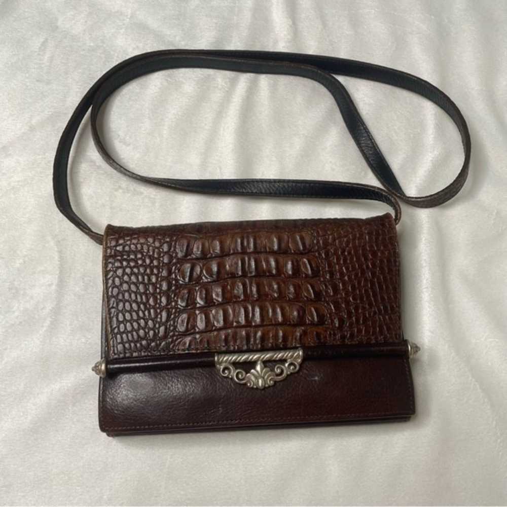 Vintage Brighton Brown Leather Crossbody Embossed… - image 1