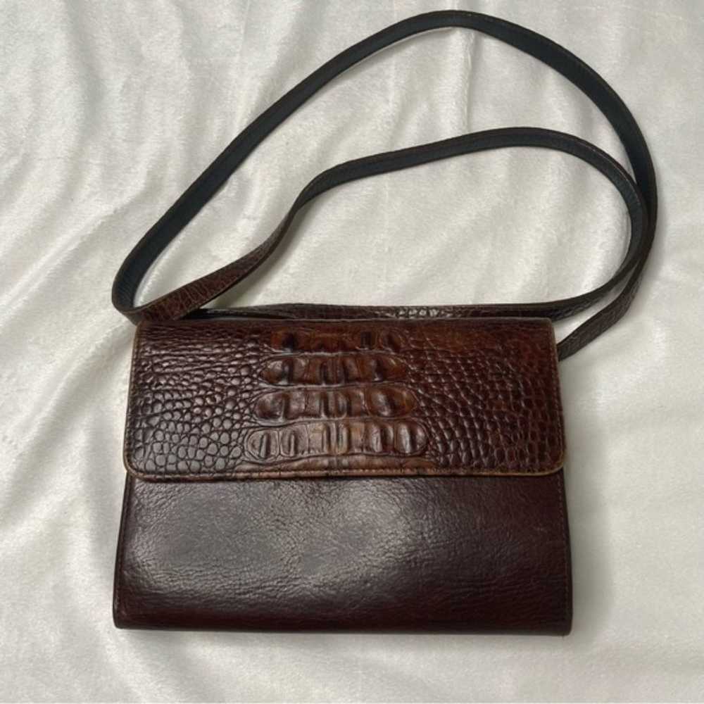 Vintage Brighton Brown Leather Crossbody Embossed… - image 3