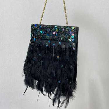 BG394 used sequin feather hand chain bag - image 1