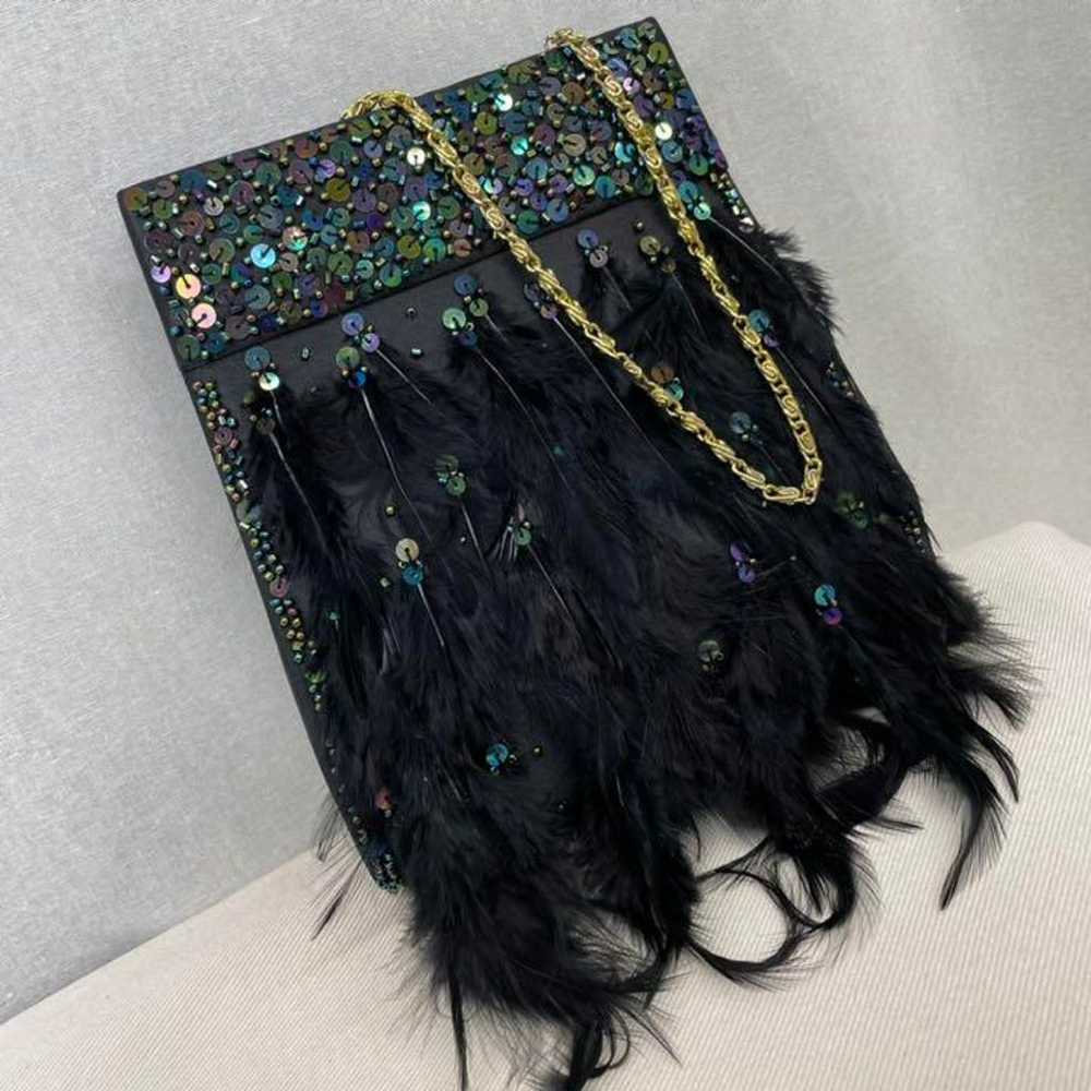 BG394 used sequin feather hand chain bag - image 2