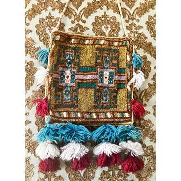 Vintage Persian Wool Carpet sold Salt Rug Bag Tassels Textile Tapestry Wall Hanging