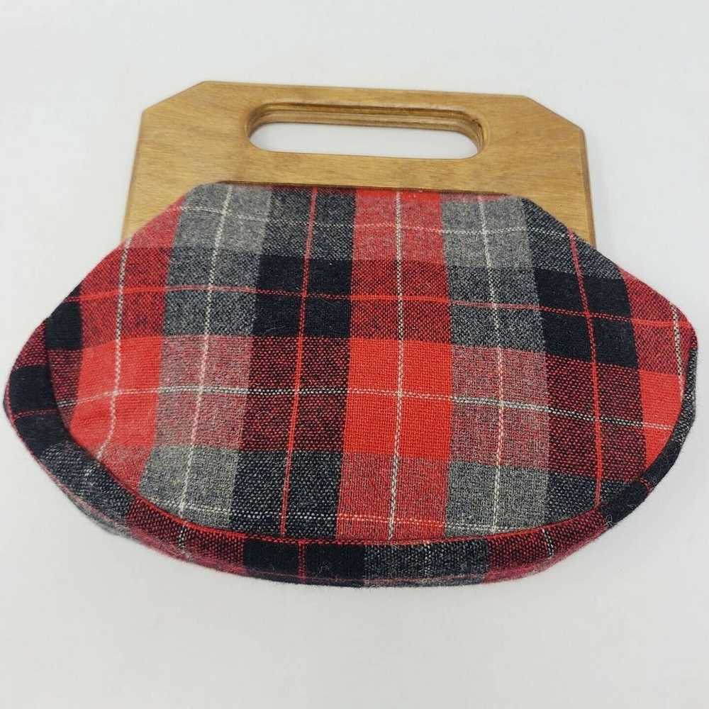 Vintage Ingber Black Red Plaid Purse Clutch Wood … - image 1