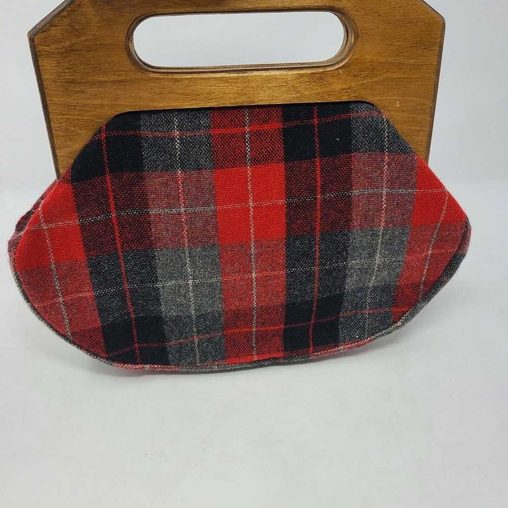 Vintage Ingber Black Red Plaid Purse Clutch Wood … - image 3