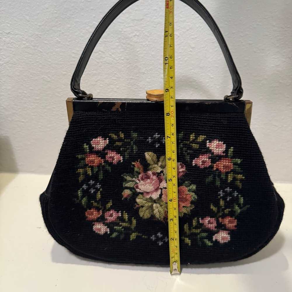 Vintage Black Needlepoint Floral Purse - image 10