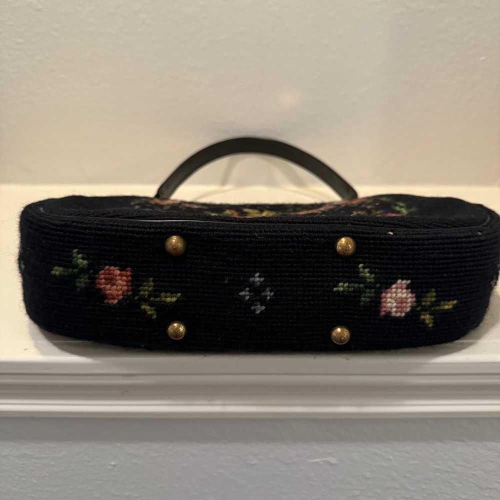 Vintage Black Needlepoint Floral Purse - image 3