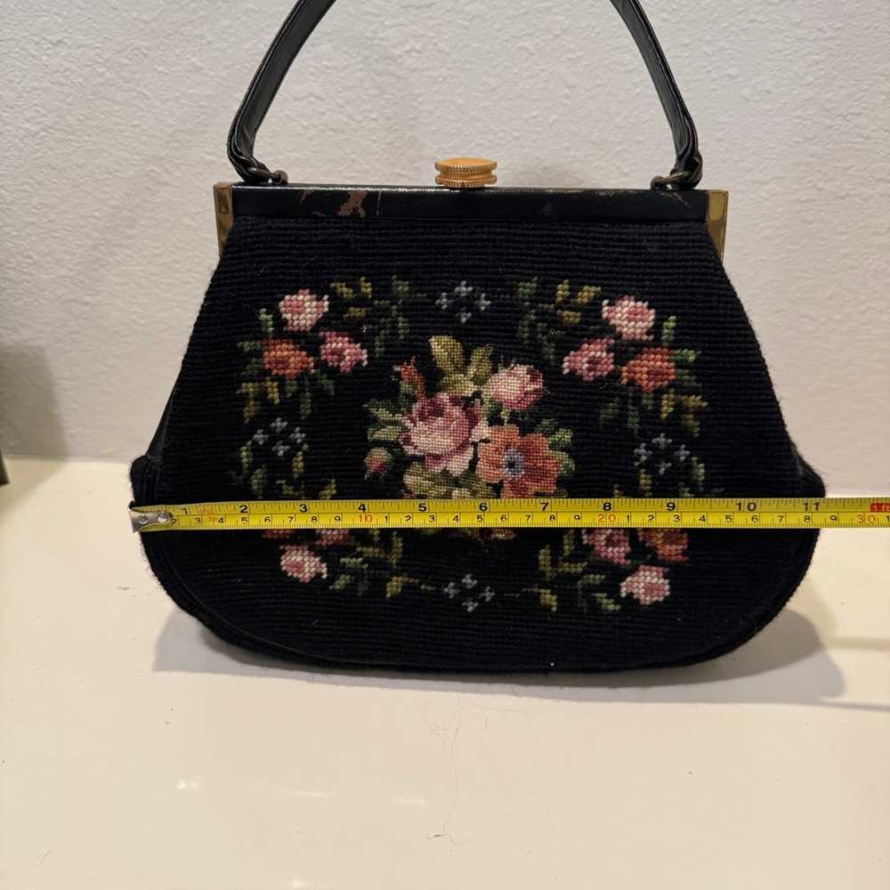 Vintage Black Needlepoint Floral Purse - image 9