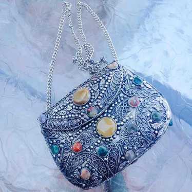 Vintage silver stone purse - image 1