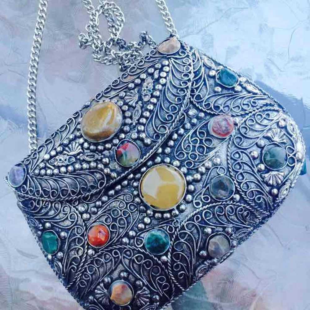 Vintage silver stone purse - image 2