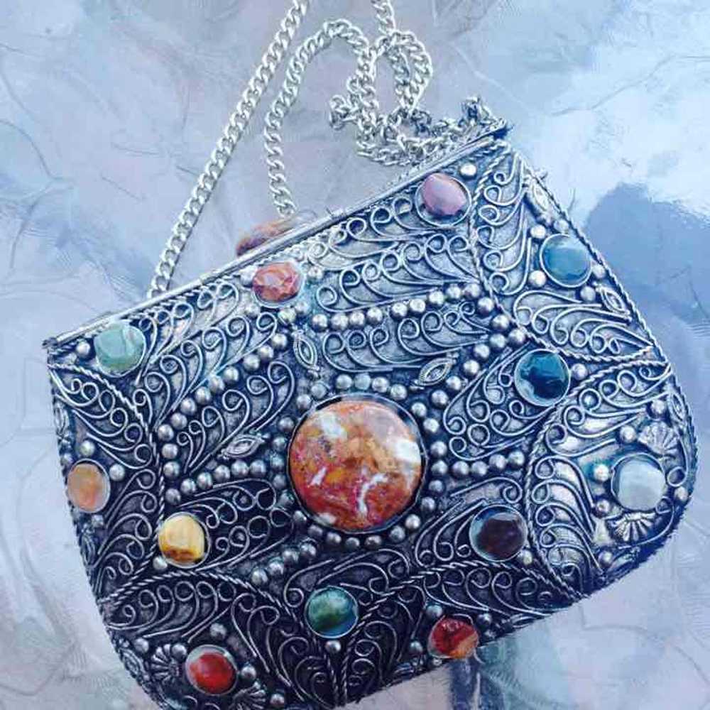 Vintage silver stone purse - image 3