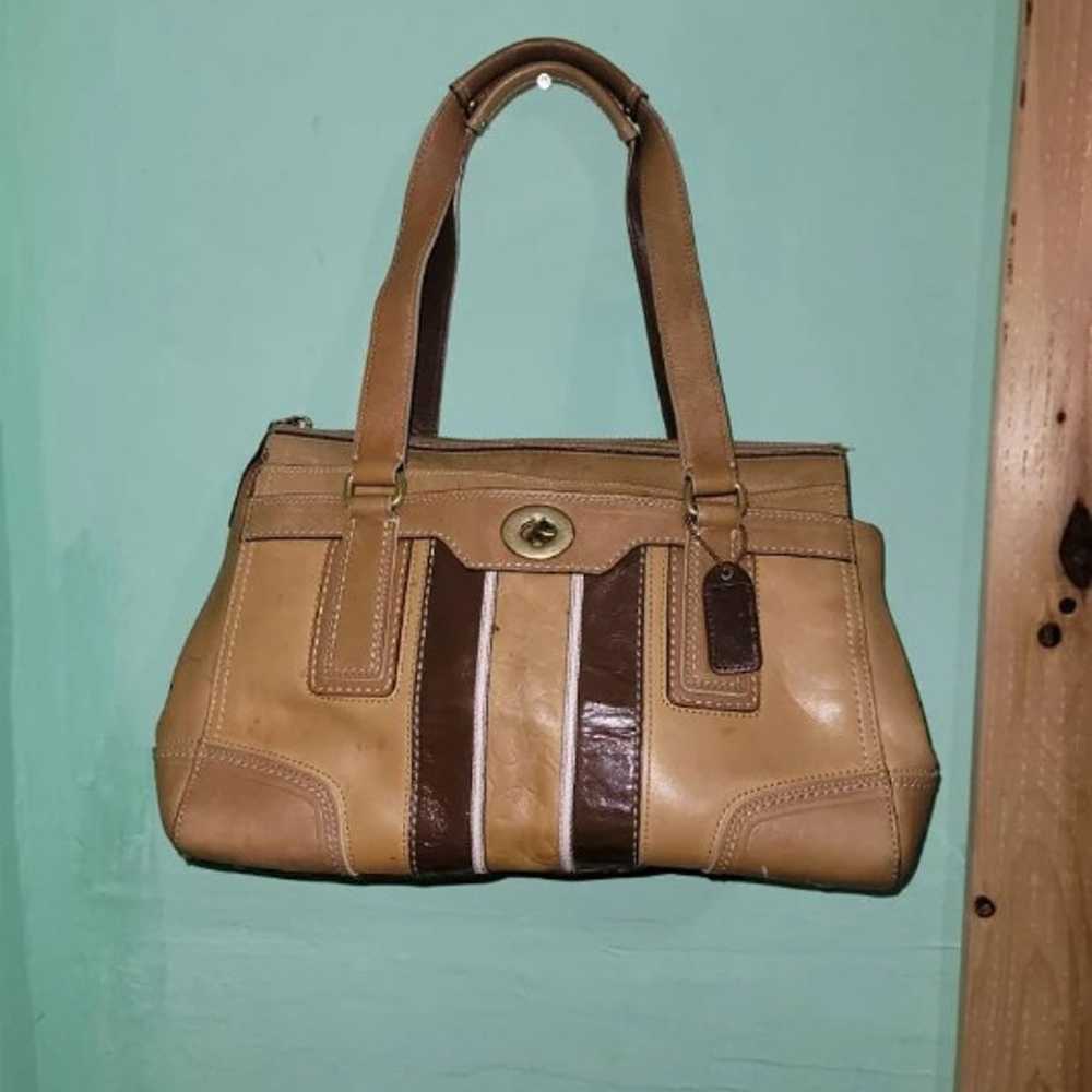 Vintage Leather coach Purse with Zipper and Turn … - image 1