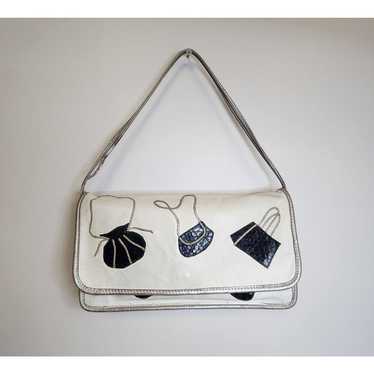 Carlos Falchi Vintage White/Siver w Black Design … - image 1