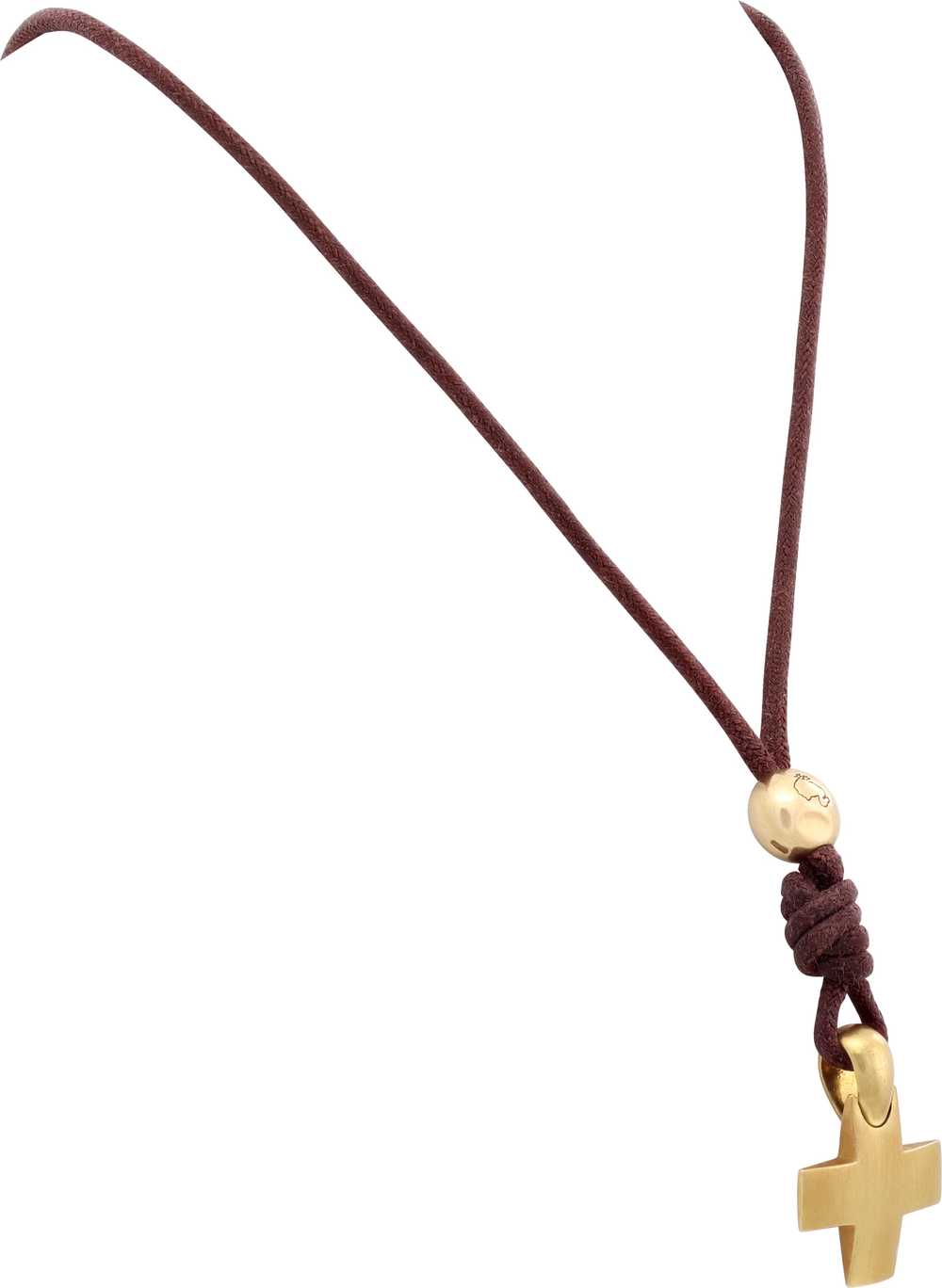 Pomellato cross necklace in 18k on brown cord - image 2