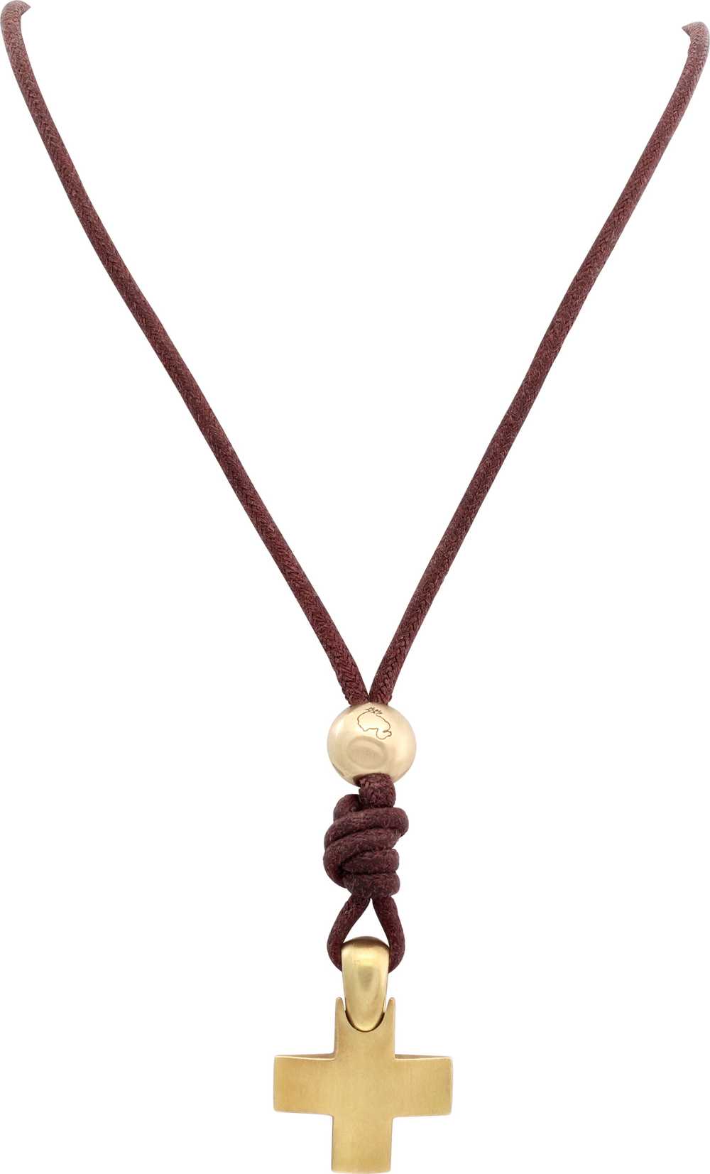 Pomellato cross necklace in 18k on brown cord - image 3