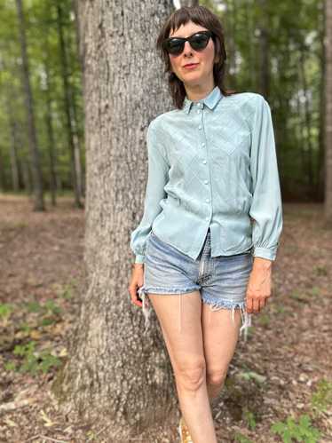 1940s Judy Bond Blue Pintuck Rayon Blouse