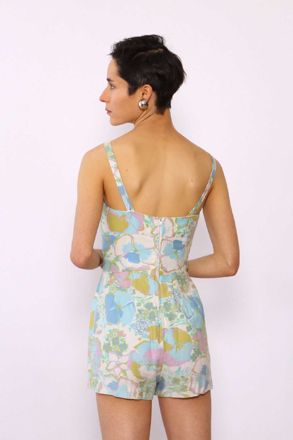 Midcentury Pastel Floral Playsuit S - image 4