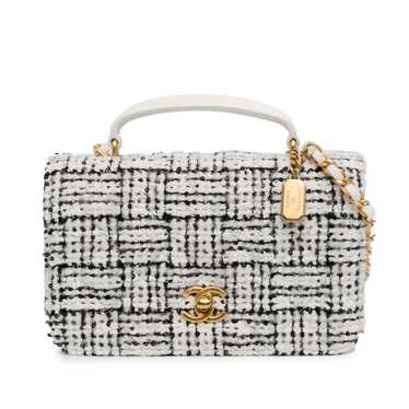 Product Details Chanel White CC Quilted Tweed Top… - image 1