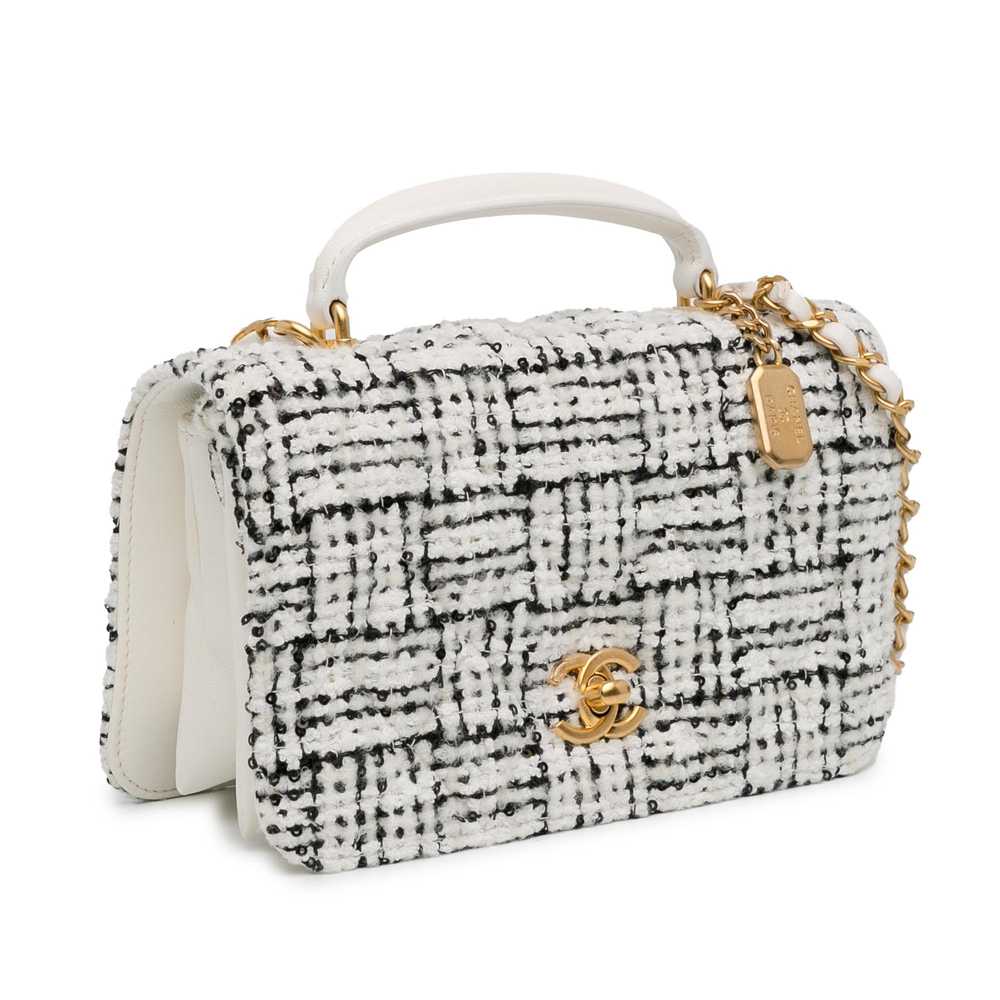 Product Details Chanel White CC Quilted Tweed Top… - image 2