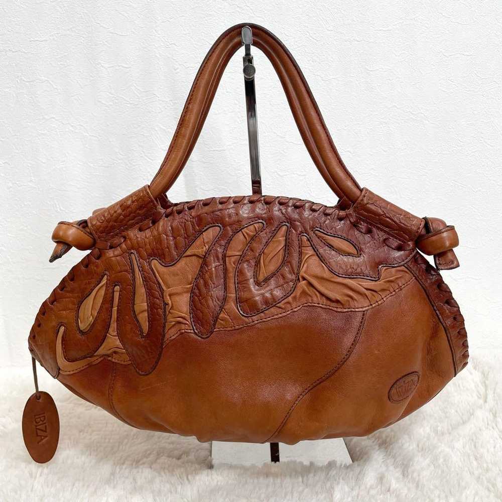 Unused IBIZA genuine leather handbag in brown wit… - image 2