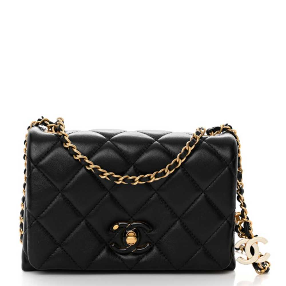 CHANEL Shiny Lambskin Quilted Enamel CC Small Fla… - image 1