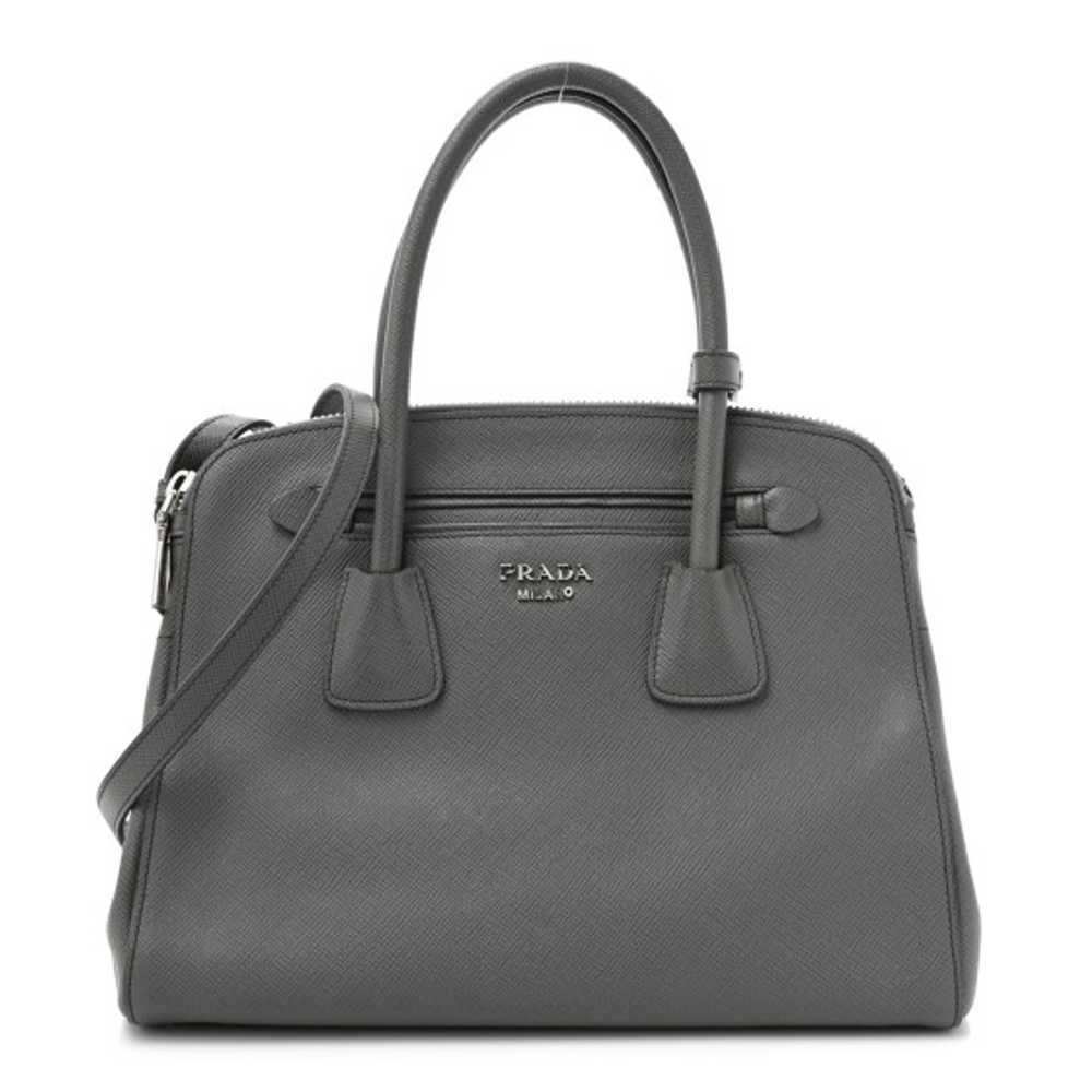 PRADA Saffiano Cuir Double Zip Frame Tote Marmo - image 1