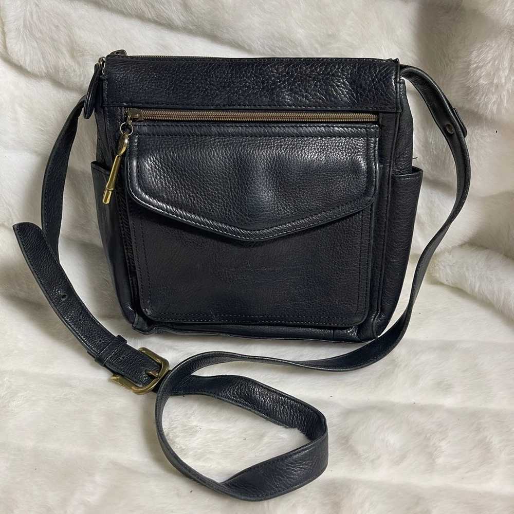 Fossil vintage black leather crossbody bag with a… - image 2