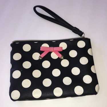 VINTAGE BETSEY JOHNSON MEDIUM CLUTCH WRISTLET PINK BOW POLKA DOTS SOME MARKS factory