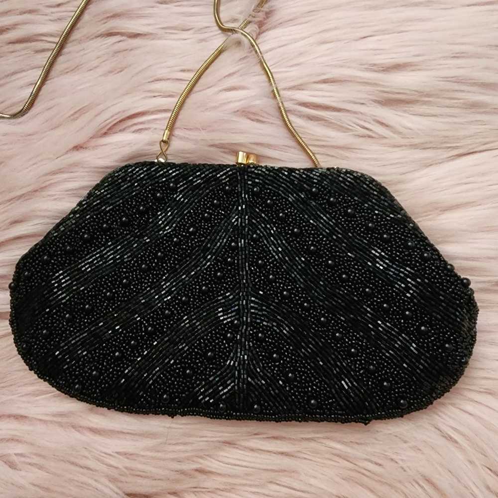 Vintage black beaded crossbody clutch evening bag - image 3