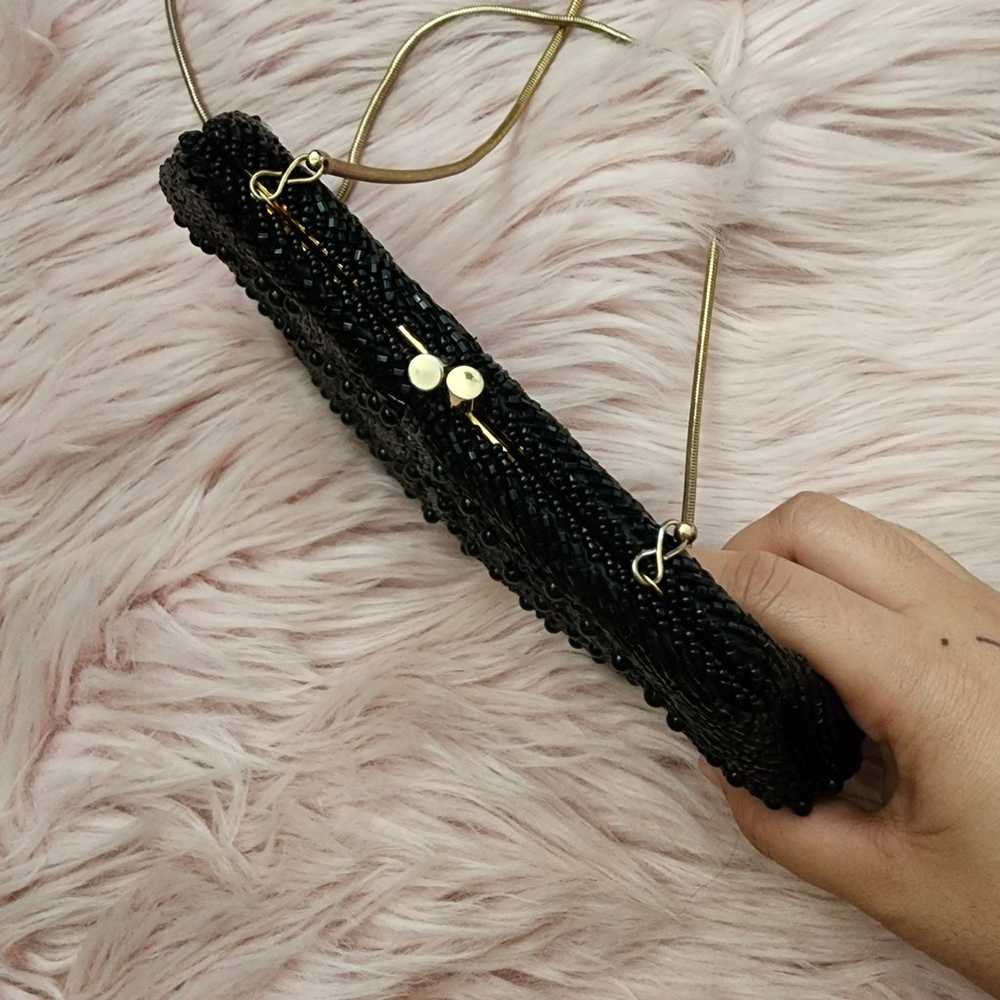 Vintage black beaded crossbody clutch evening bag - image 5