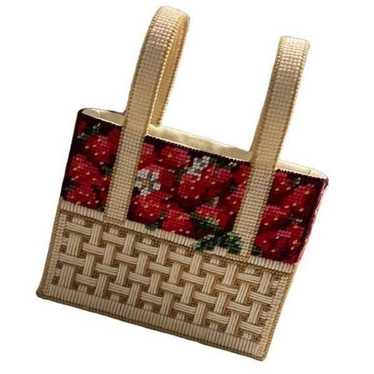 Needlepoint Strawberries Woven Metal Feet Handmad… - image 1