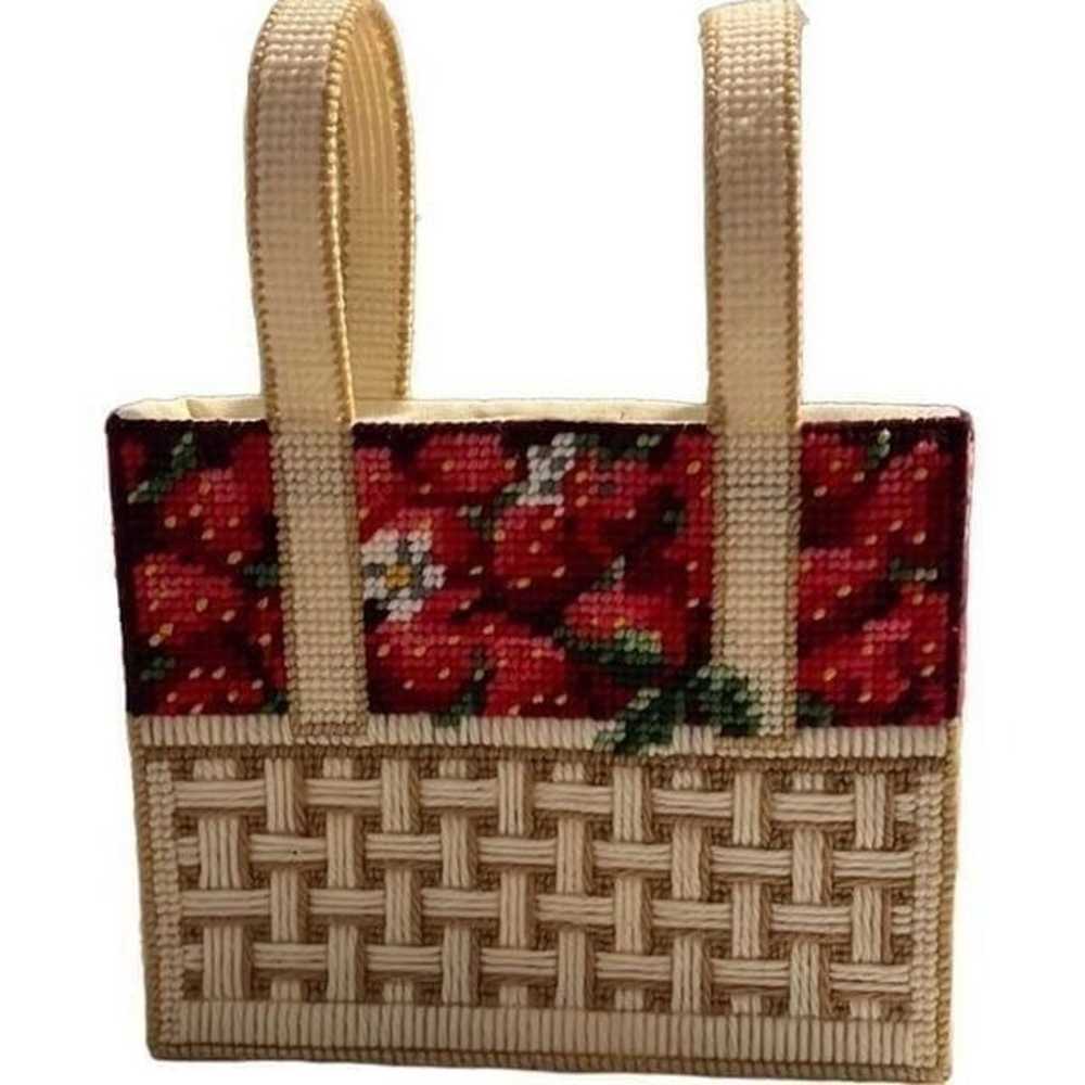 Needlepoint Strawberries Woven Metal Feet Handmad… - image 2