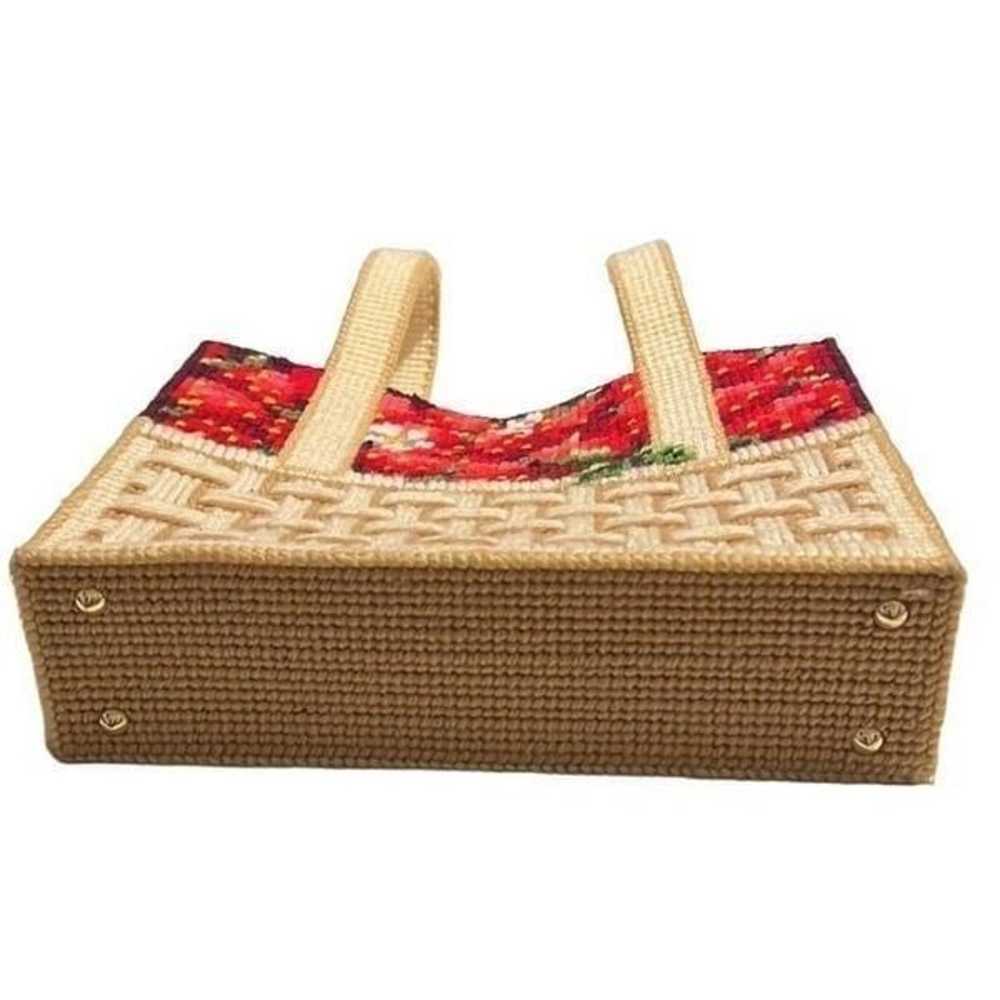 Needlepoint Strawberries Woven Metal Feet Handmad… - image 7