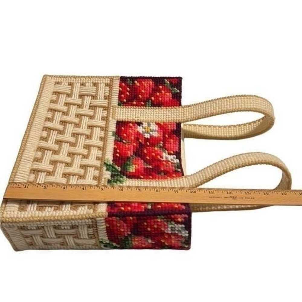 Needlepoint Strawberries Woven Metal Feet Handmad… - image 9