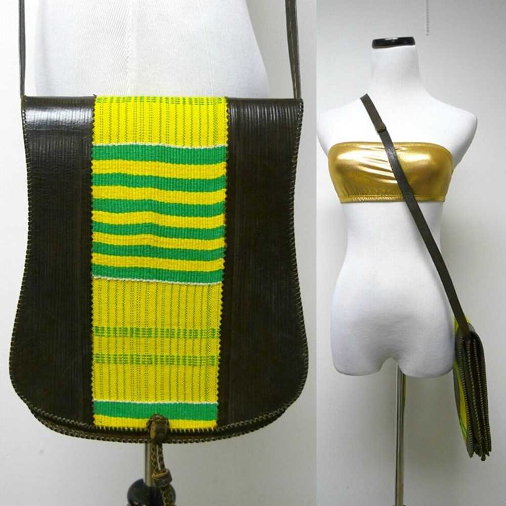 leather . yellow and green woven fabric . structu… - image 2