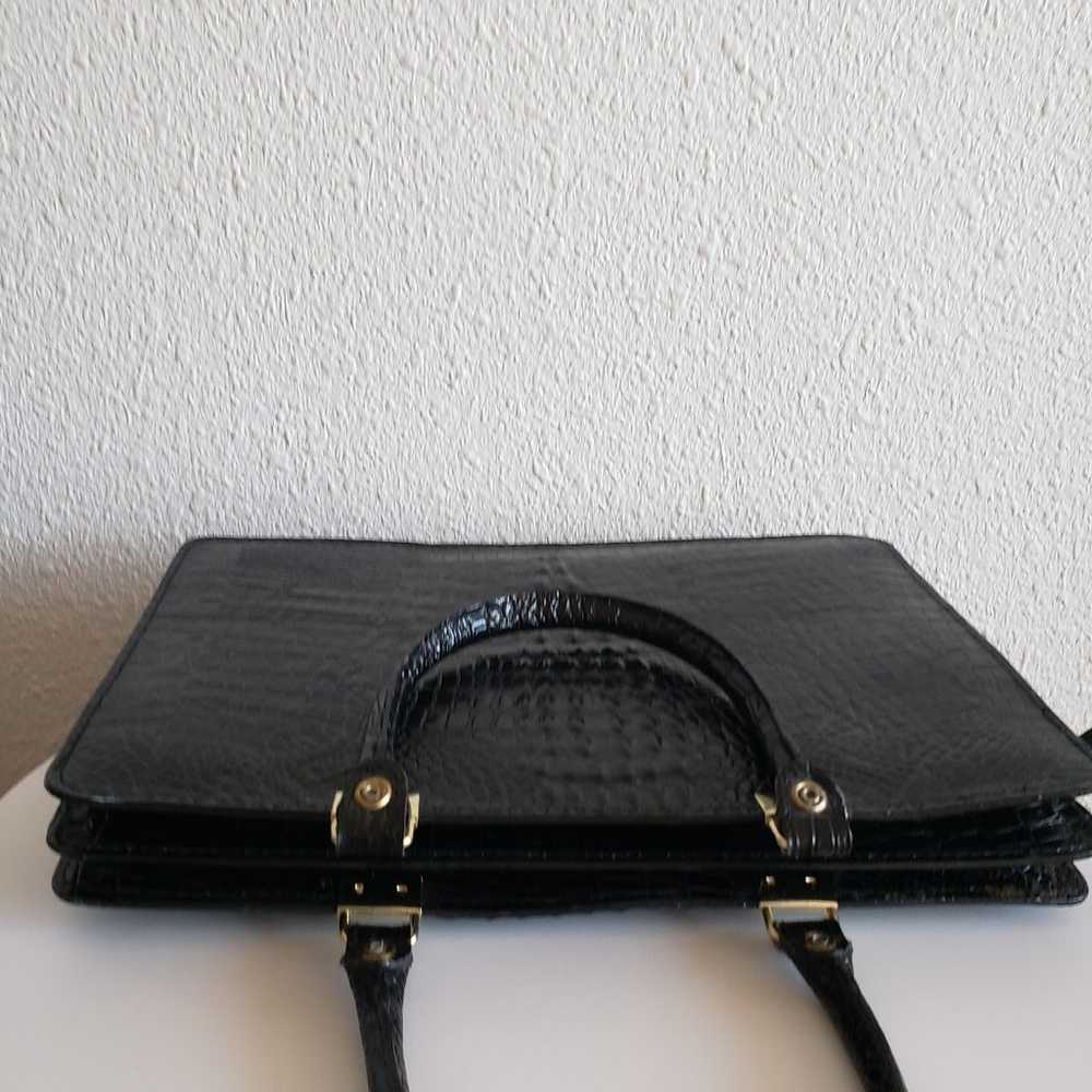 Vintage Mido Women Black Shiny Reptile  Bag Top H… - image 7