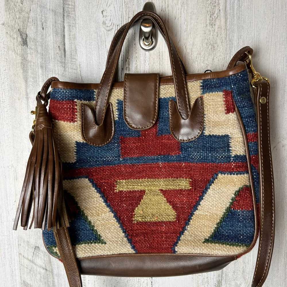 Saddle Woven Purse Shoulder Bag Aztec Tapestry Re… - image 1