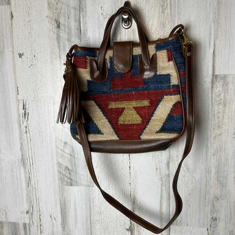 Saddle Woven Purse Shoulder Bag Aztec Tapestry Re… - image 2