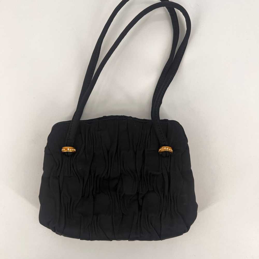 Vintage Lou Taylor Black Mini Satin Ruched Purse … - image 1