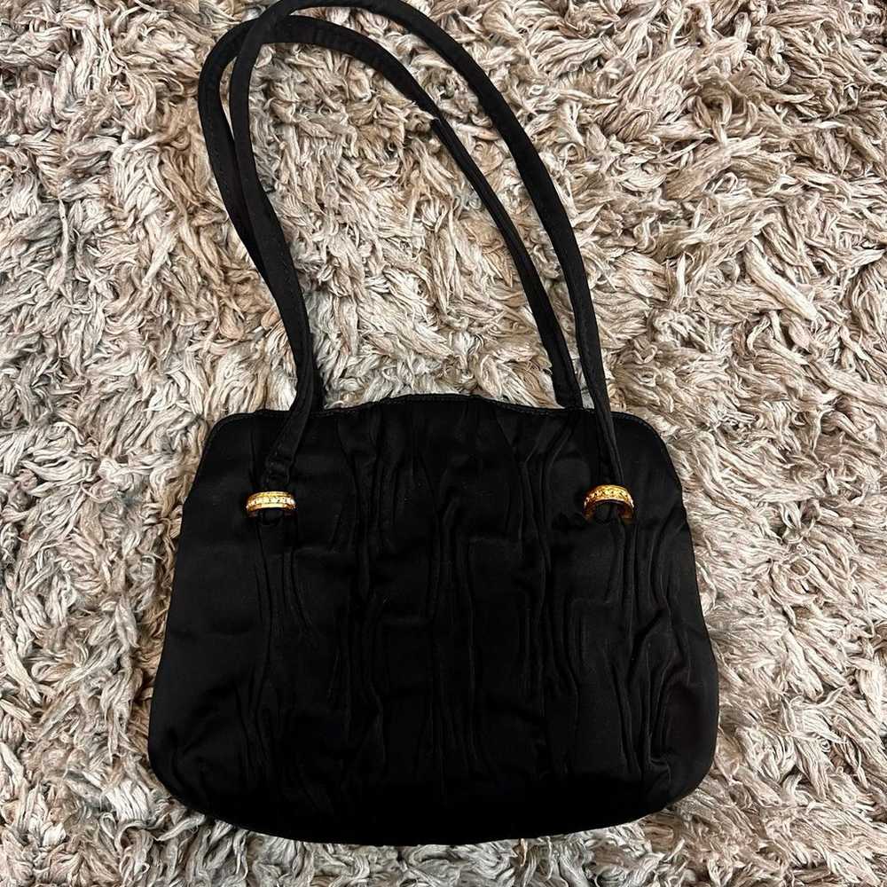 Vintage Lou Taylor Black Mini Satin Ruched Purse … - image 2